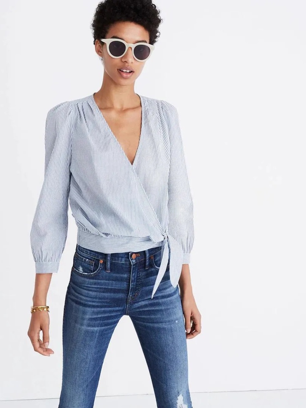 Madewell Wrap Top in Indigo Stripe